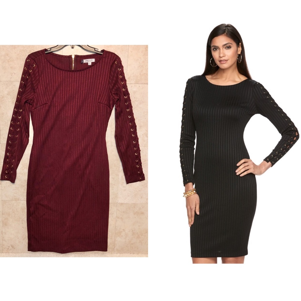 Jennifer Lopez Ribbed Lace up Sheath Dress